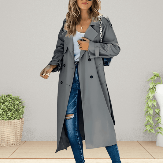 Zweireihiger Damen Trenchcoat mit Umlegekragen und Bindegürtel