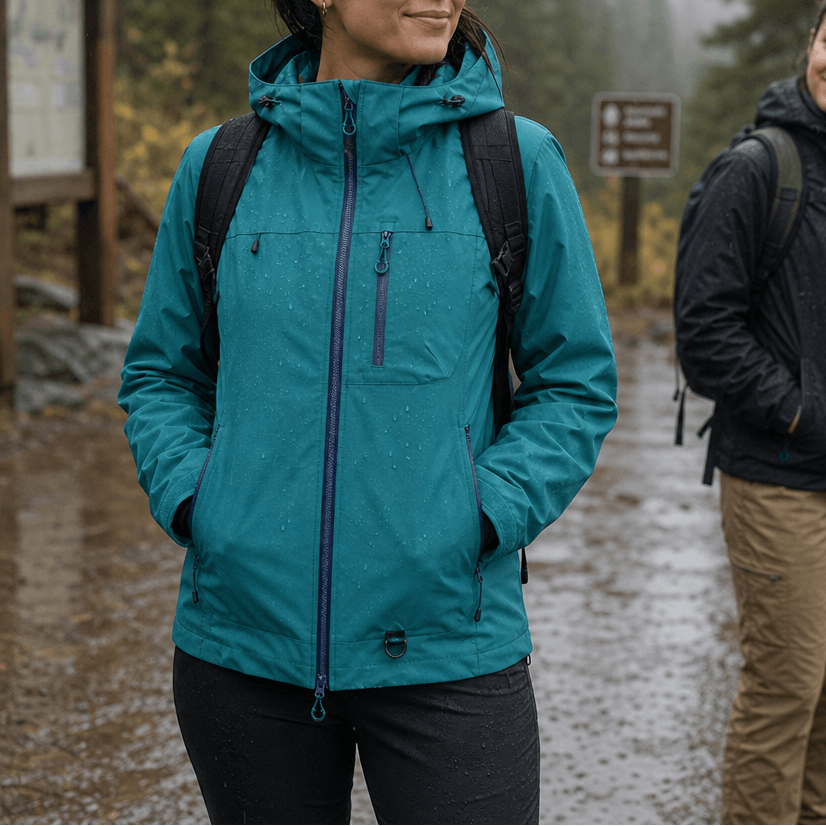 Wasserdichte Damen Regenjacke mit Kapuze und Lotuseffekt