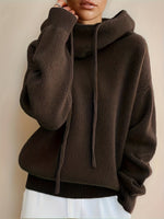 Oversize Strick-Kapuzenpullover Damen mit Kordelzug und Rippbündchen