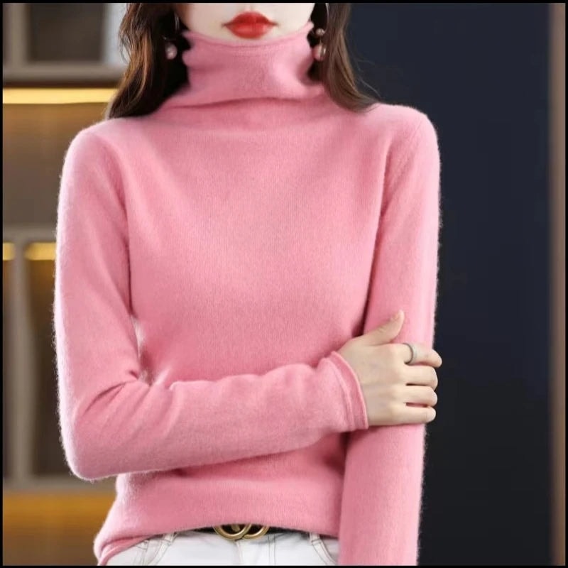 Damen Rollkragen Wollpullover aus Feinstrick mit Merinowolle