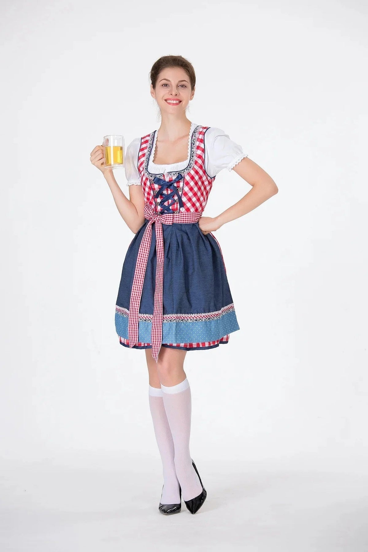 Modisches Dirndlkleid für Damen mit Karierter Schürze und Bluse