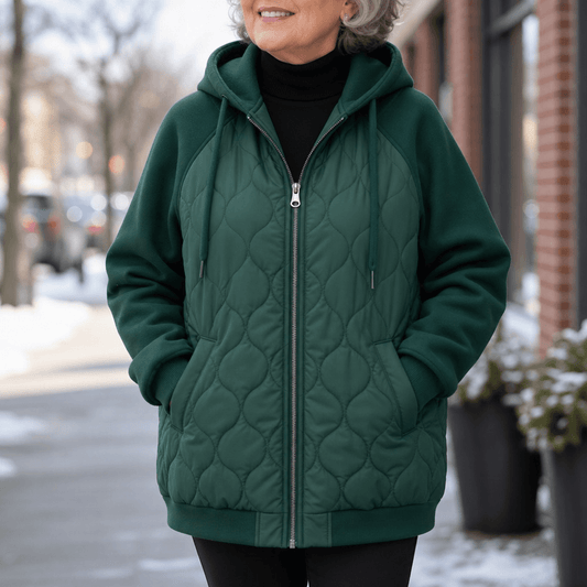 Kapuzen-Steppjacke mit Colorblock-Nähten und Wattierung für Damen