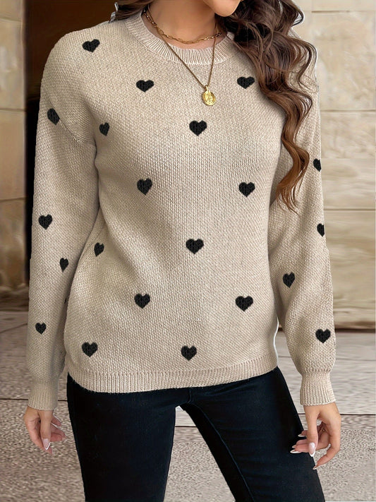 Herzmuster Strickpullover mit Rundhalsausschnitt für Damen