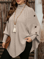 Poncho Pullover mit Rollkragen Zopfmuster und Knopfleiste für Damen