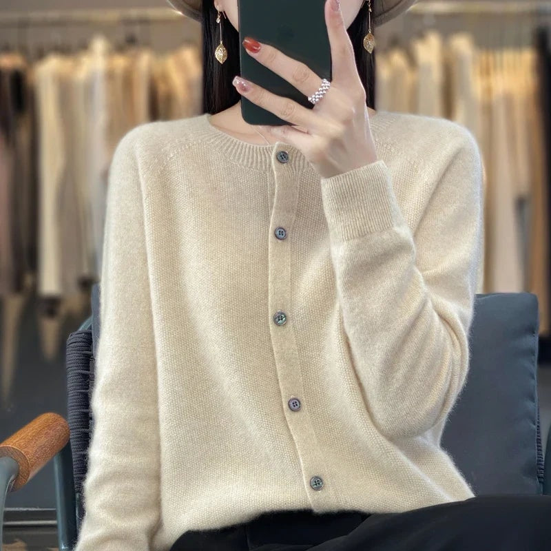 Strickjacke mit Knopfleiste und Rollkragen-Optik für Damen