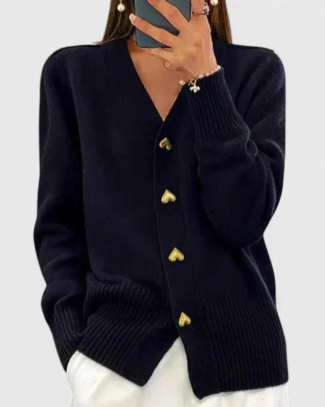 Lillyanne Herzknopf Strickjacke für Damen mit V-Ausschnitt