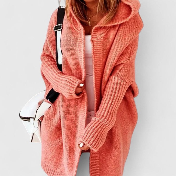 Rosalynne Oversize Strickjacke mit Kapuze für Damen in Knielänge