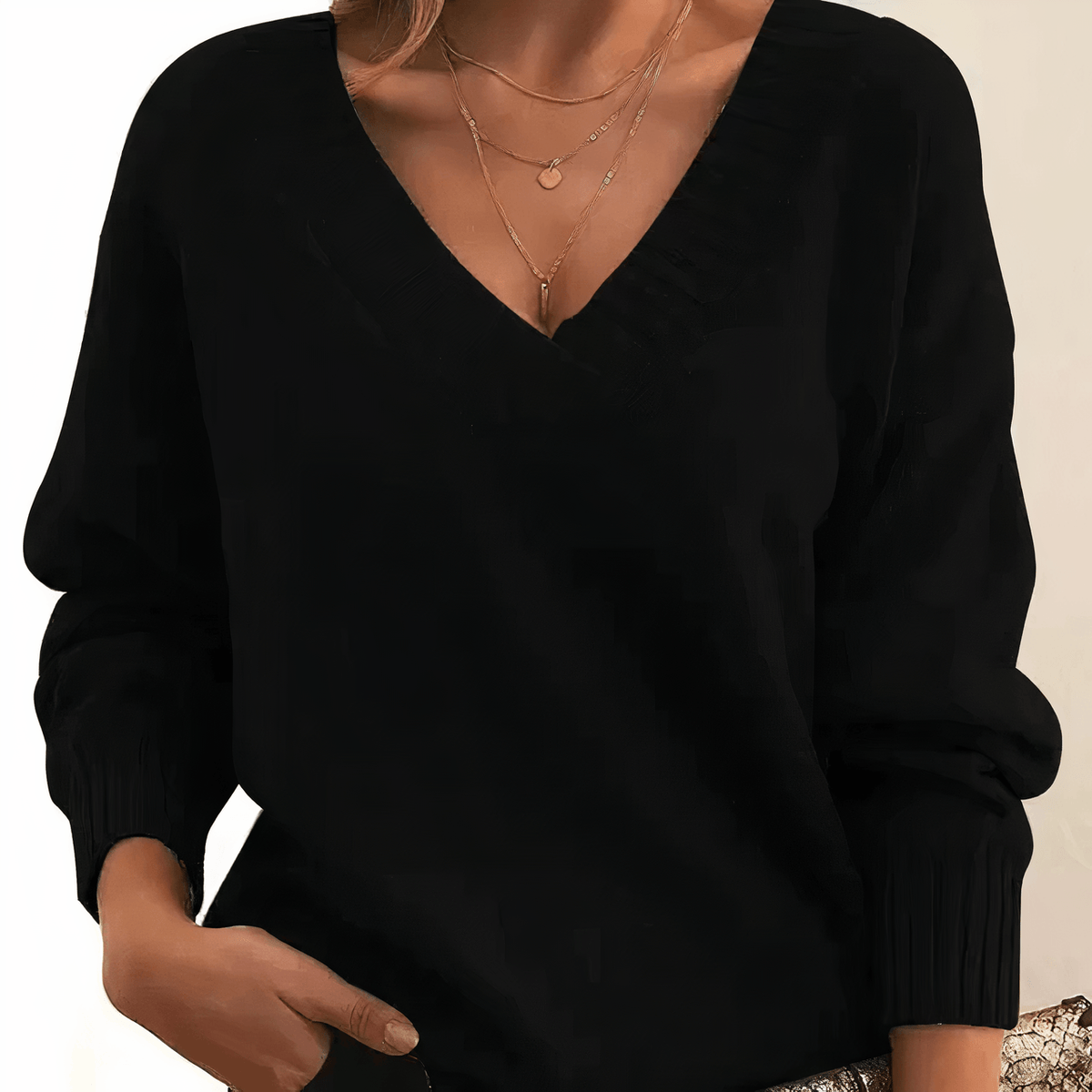 Solveig Kaschmir-Damenpullover mit V-Ausschnitt und langen Ärmeln