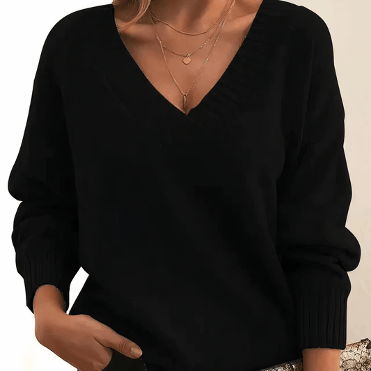 Solveig Kaschmir-Damenpullover mit V-Ausschnitt und langen Ärmeln