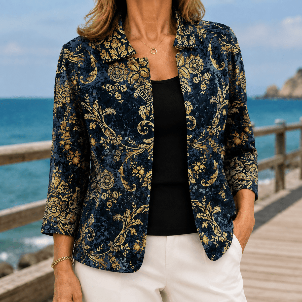 Hallie-Rose Barockdruck-Blazer mit Reverkragen aus Webstoff-Mix für Damen