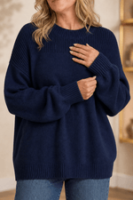 Oversized Damen Rippstrick-Wollpullover mit Wasserfallausschnitt und lässigem Schulterfall