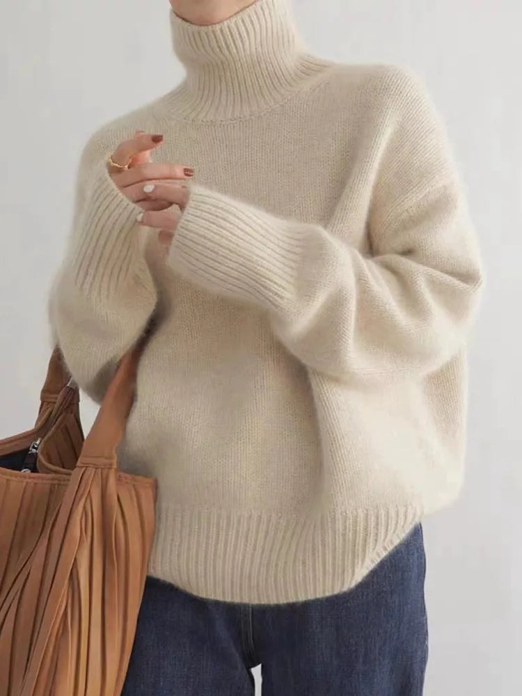 Dora Lockerer Damen Wollpullover aus Kaschmir mit Rollkragen