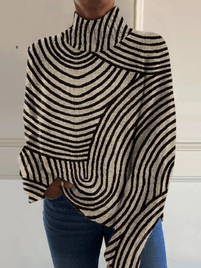 Damen Rollkragen Wollpullover mit Grafischem Streifenmuster