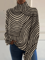 Damen Rollkragen Wollpullover mit Grafischem Streifenmuster