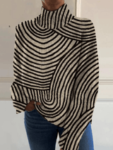 Damen Rollkragen Wollpullover mit Grafischem Streifenmuster