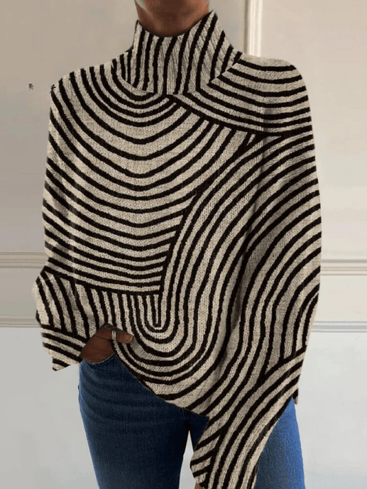 Damen Rollkragen Wollpullover mit Grafischem Streifenmuster
