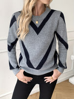 Chevron-Strickpullover für Damen mit Rundhalsausschnitt