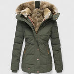 Gefütterte Damen Steppjacke mit Kapuze und Kunstfellkragen