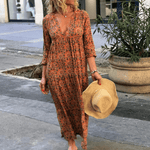 Übergrössen Maxikleid mit V-Ausschnitt und Print für den Herbst