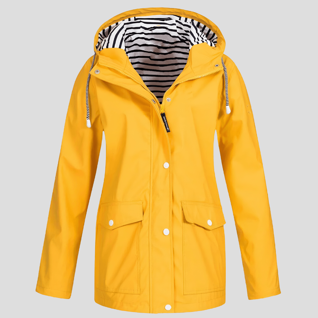 Wasserdichte Damen-Regenjacke mit Kapuze und Reissverschluss aus Polyester