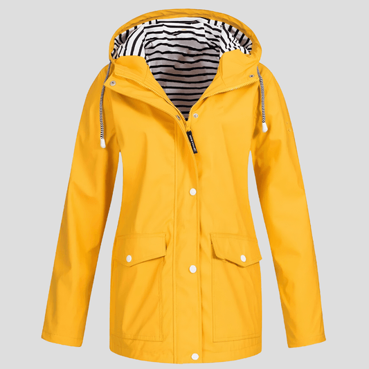 Wasserdichte Damen-Regenjacke mit Kapuze und Reissverschluss aus Polyester