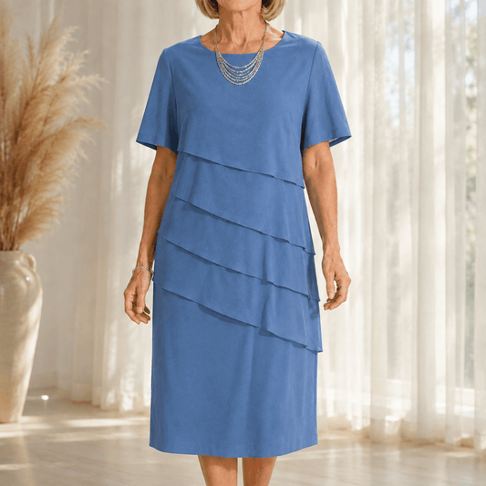 Florenza Gestuftes Damen-Midikleid aus Chiffon-Optik mit Rundhalsausschnitt