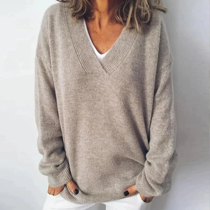 Tjorven Lockerer Damen Pullover mit V-Ausschnitt und Rippbündchen
