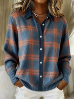 Sarah Karierte Strickjacke mit Knopfleiste für Damen im Longline-Schnitt