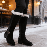 Fellbesetzte Kniehohe Stiefel für Damen mit Blockabsatz