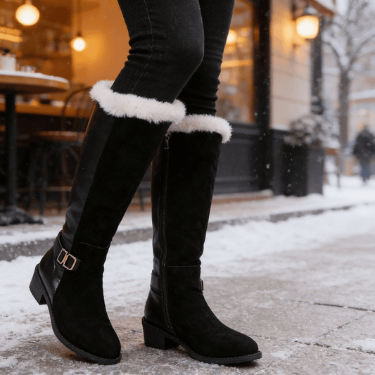 Fellbesetzte Kniehohe Stiefel für Damen mit Blockabsatz