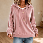 Kapuzensweatshirt mit Rüschenbündchen aus Samt für Damen