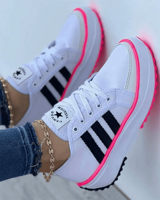 Damen Plateau-Sneaker mit Streifendesign für bequemen Alltag