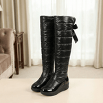 Fellgefütterte Kniehohe Overknee-Stiefel für Damen mit Steppdesign