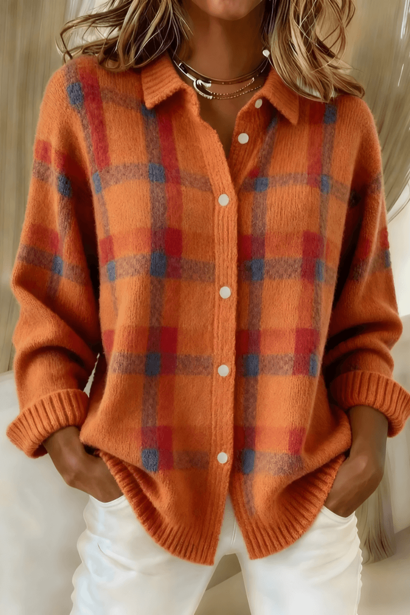 Anna Karierte Strickjacke mit Knopfleiste für Damen