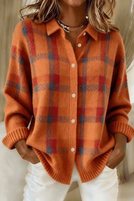 Anna Karierte Strickjacke mit Knopfleiste für Damen
