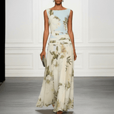 Blumen Maxikleid Ärmellos mit V-Ausschnitt für den Herbst