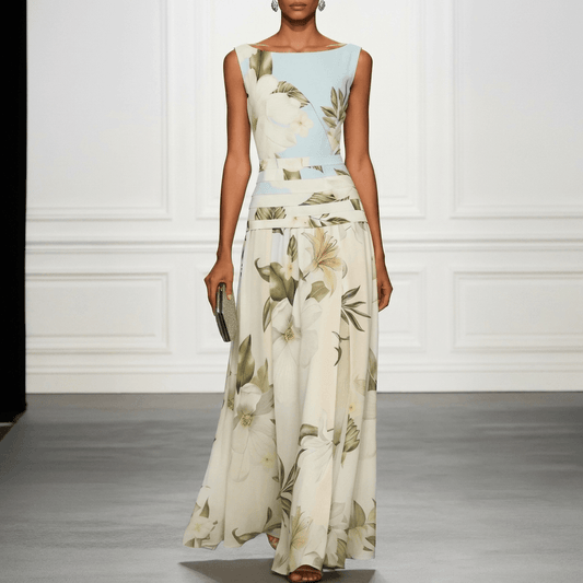 Blumen Maxikleid Ärmellos mit V-Ausschnitt für den Herbst