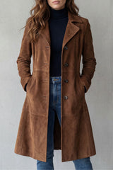 Langer Damenmantel im Wildleder-Look mit Taillenformung
