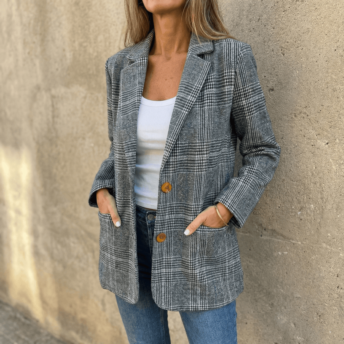 Hartlyn Glencheck-Karo Damenblazer im Boyfriend-Schnitt aus Polyester