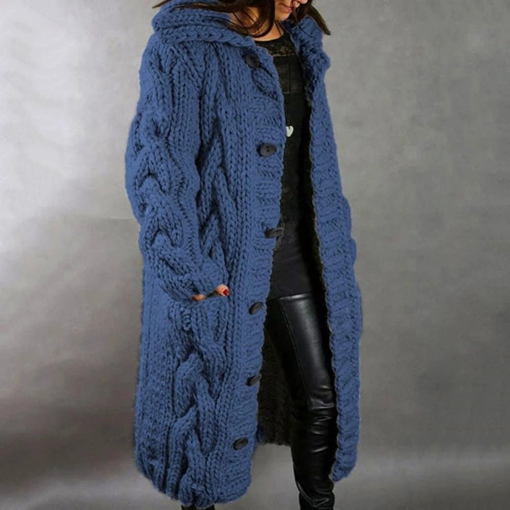 Chunky Grobstrick-Cardigan mit Kapuze und Knopfleiste für Damen