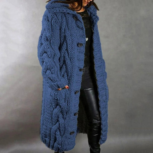 Chunky Grobstrick-Cardigan mit Kapuze und Knopfleiste für Damen