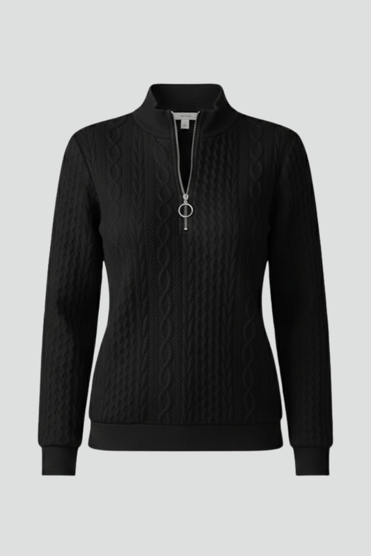 Zopfmuster Damen Pullover mit Reissverschlusskragen und Struktur