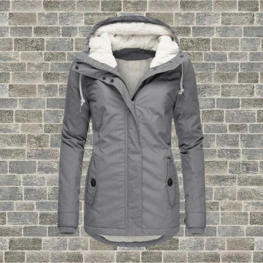 Warme Damenjacke mit Kapuze und Fleecefutter für den Winter
