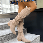 Kniehohe Wildleder-Stiefel mit Schnalle für Damen im Casual-Stil