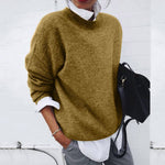 Langer Rundhals Strickpullover für Damen mit lockerer Passform
