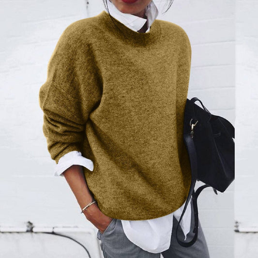 Langer Rundhals Strickpullover für Damen mit lockerer Passform
