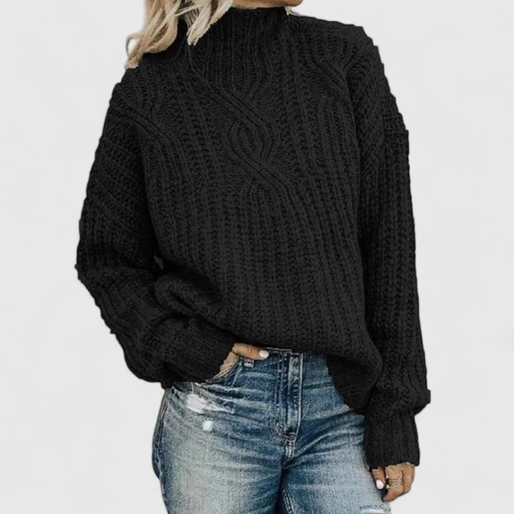 Aerynna Stehkragen-Wollpullover mit Zopfmuster für Damen