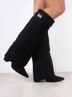 Damen Winterstiefel aus Wildleder mit Umschlag-Schaft und Blockabsatz