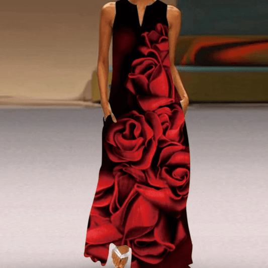 Ärmelloses Maxikleid mit Rosenprint für Damen im Herbst