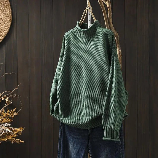Filipa Damen Wollpullover mit Stehkragen und Rippstrick